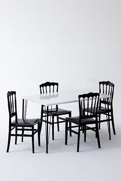 Modalife Nero Beyaz Masa 75x110 cm Miray Siyah Sandalye Mutfak Masa Takımı