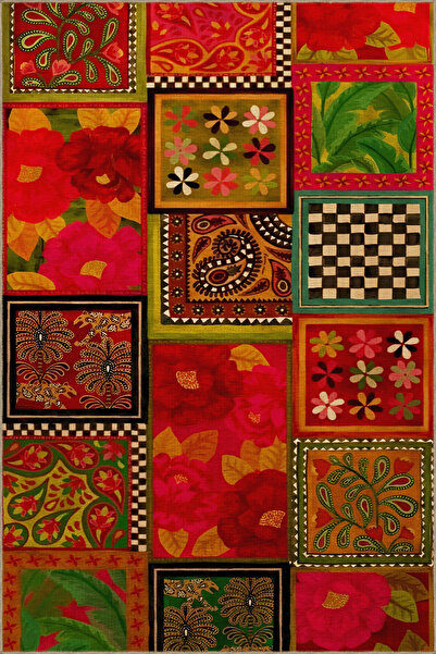 Rugs Modern Halı Covor decorativ modern cu tematică roșie, multicolor, în for...