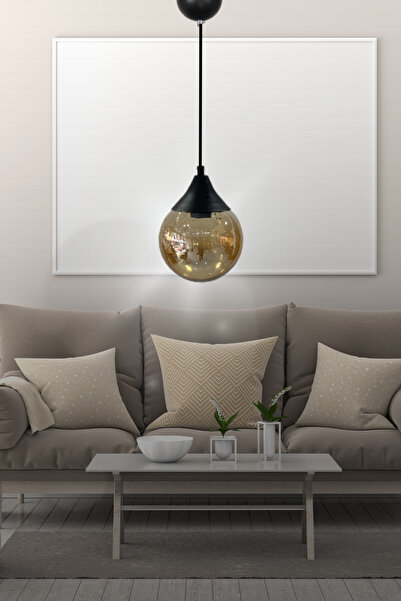 Birsen Aydınlatma Damla 1'Li Siyah Detaylı Hakiki Glop Cam Lüks Avize - Yatak...