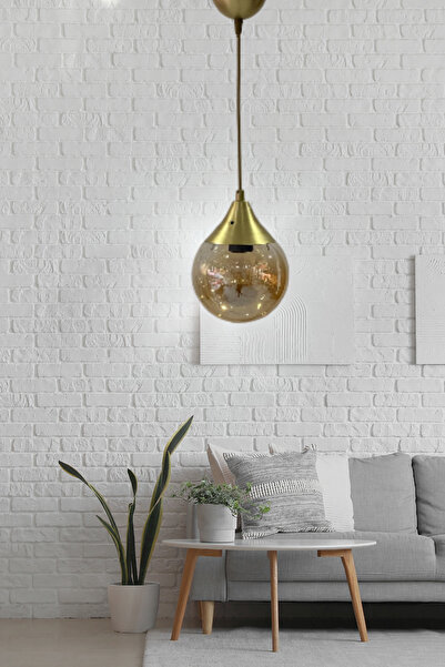 Birsen Aydınlatma Damla 1'Li Eskitme Detaylı Hakiki Glop Cam Lüks Avize - Yat...