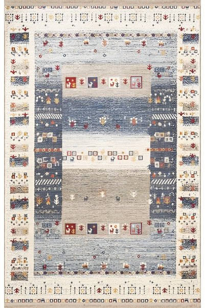 Rugs Modern Halı Blue Beige Themed Mixed Shape Patterned Motif Modern Decorat...