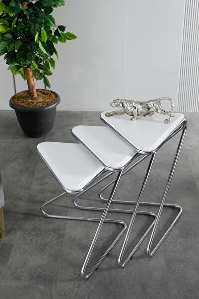 FAYMEND Bumerang 3lü Sehpa 'Gümüş Beyaz'