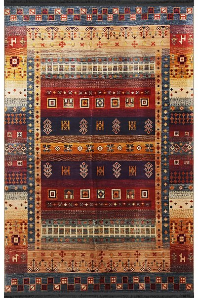 Rugs Modern Halı Dark Tone Multicolor Traditional Motif Mixed Shape Patterned...