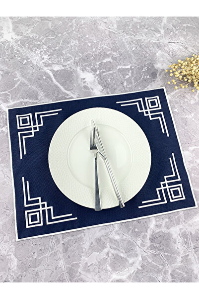 WEARE2 Serviciu american dreptunghiular, brodat, de culoare albastru închis ș...