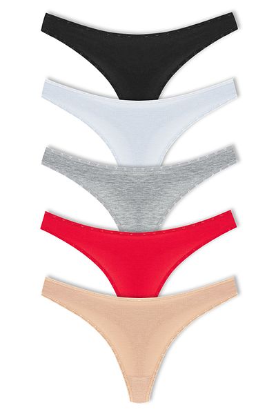 HNX Cotton Heart Rubber Basic Thong Γυναικεία κιλότα 5 τεμαχίων