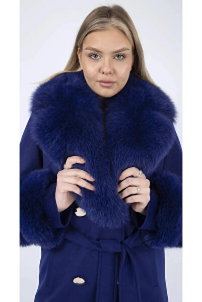 American Tise Saks Mavisi %100 Lüks Ayrılabilir Kol Ve Yaka  Detaylı Kaşmir K...