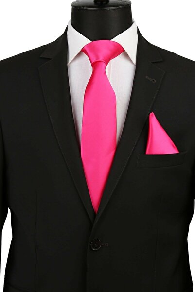 La Pescara Plain Satin Fuchsia Tie with Handkerchief 1117