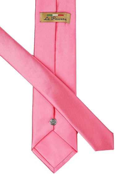 La Pescara Plain Satin Tie with Coral Handkerchief 1112