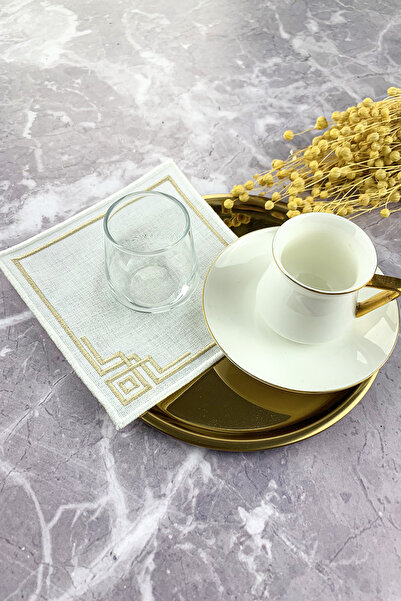 WEARE2 منديل كوكتيل مطرز باللون الأبيض كابتشينو بيج