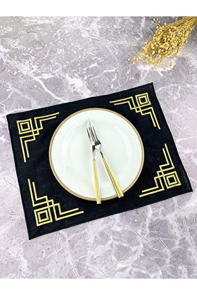 WEARE2 Serviciu american dreptunghiular 34x44cm, brodat cu auriu sclipitor, d...