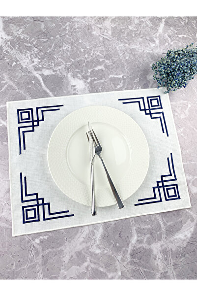 WEARE2 Λευκό Χρώμα Ναυτικό Μπλε Κεντημένο Ορθογώνιο 34x44εκ. Αμερικάνικο Σερβ...