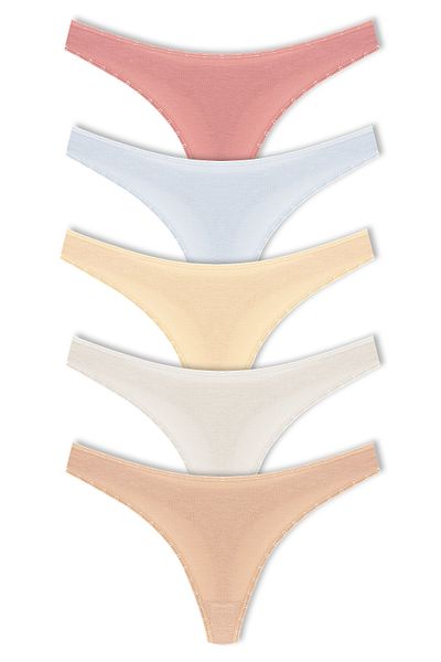HNX Chiloți de damă din bumbac Heart Rubber Basic Thong, pachet de 5