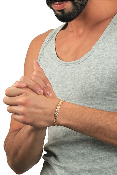 LABALABA Men's Lacquer Gold Color Plated Adjustable Open Band Embossed Weave Textured Bracelet