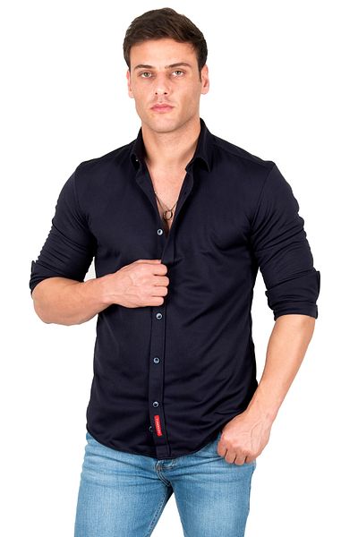 DeepSEA Мъжка тъмносиня плетена риза Slim Fit 2309480