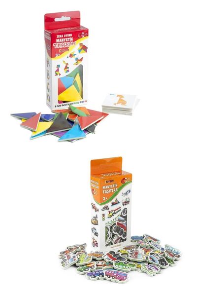 YILDIRIM OYUNCAK Eğitici Manyetik Tangram Ve Manyetik Taşıtlar Toplam 66 Parç...