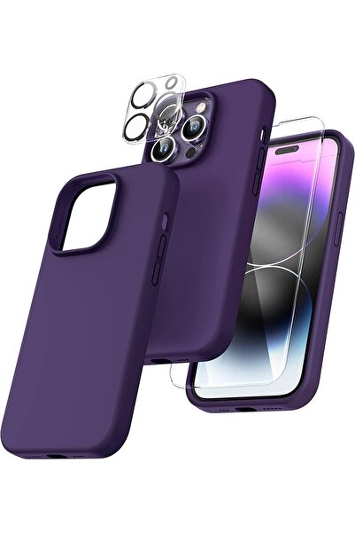EDELFU Iphone 14 Pro Max 3ü 1arada Set Derin Mor Lansman Cam Koruyucu Ve Kame...