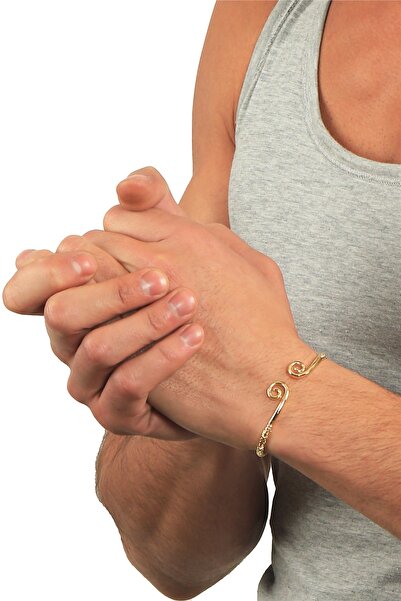 LABALABA Men's Lacquer Gold Color Plated Adjustable Open Band Spiral Form Bracelet