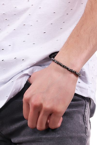 LABALABA Men's Metallic Anthracite Lacquer Plated Adjustable Twist Bracelet