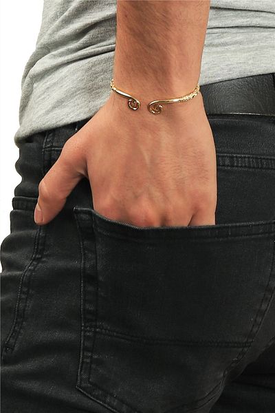 LABALABA Men's Lacquer Gold Color Plated Adjustable Open Band Spiral Form Bracelet