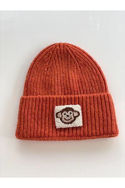 byebruketenci Orange Monkey Punch Patterned Wool Beret Christmas Gift
