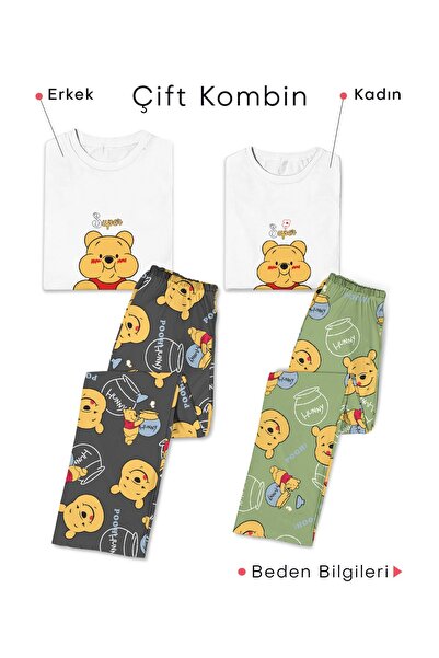 PEMBİŞ HOMEWEAR Çift Kombini Hunny Super Pooh Penye Uzun Kollu Pijama Takımı