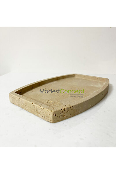 Modestmar Doğal Traverten Mermer Tepsi, Banyo Düzenleyici, Sunum Tabağı, Organizer Oval 20x30cm