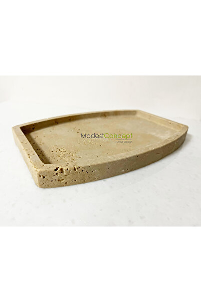Modestmar Doğal Traverten Mermer Tepsi, Banyo Düzenleyici, Sunum Tabağı, Organizer Oval 20x30cm