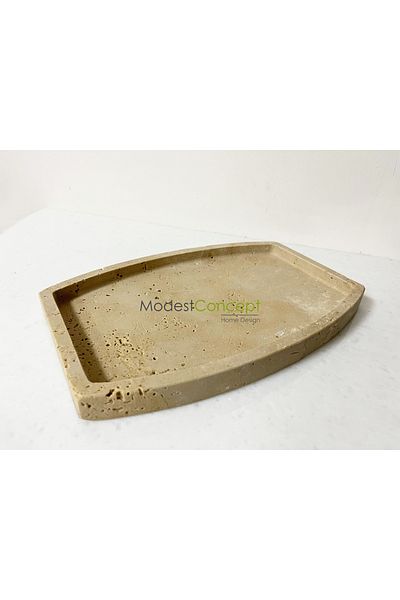 Modestmar Natural Travertine Marble Tray, Bathroom Organizer, Presentation Plate, Organizer Oval 20x30cm