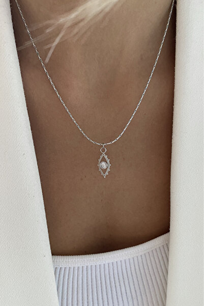 Bonnjerra Jewellery Rodyum Kaplama Yılan Zincir Zirkon Taşlı Damla Göz Kolye