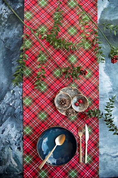 Soft Kare 2024 CHRISTMAS Red Checkered Duck Fabric Waterproof Runner Red Runner