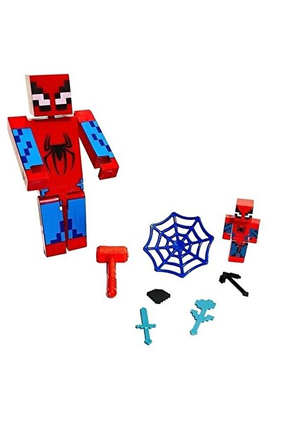 MINECRAFT Spiderman Dev Boy Toplam 8 Parça 19cm Dev Boy Ve Küçük Boy Spiderman Figür Oyuncak