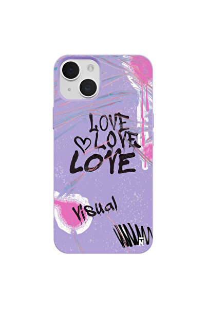 Casen Iphone 13 Mini Özel Tasarım Yazılı Visual Love Sanal Aşk Lila Renkli Si...