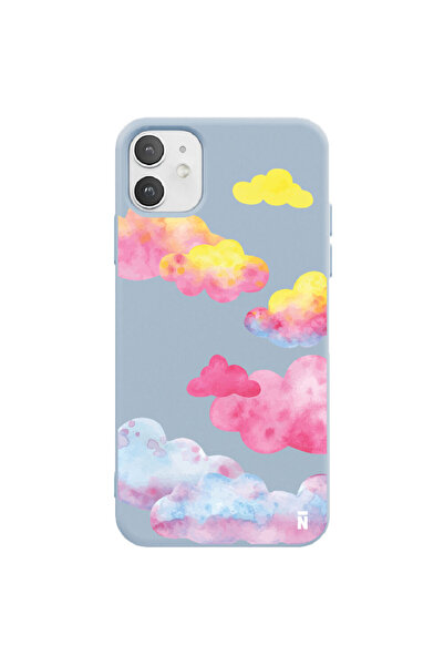 Casen Iphone 11 Özel Tasarım Renkli Bulutlar Clouds Tasarımı Mavi Renkli Sili...