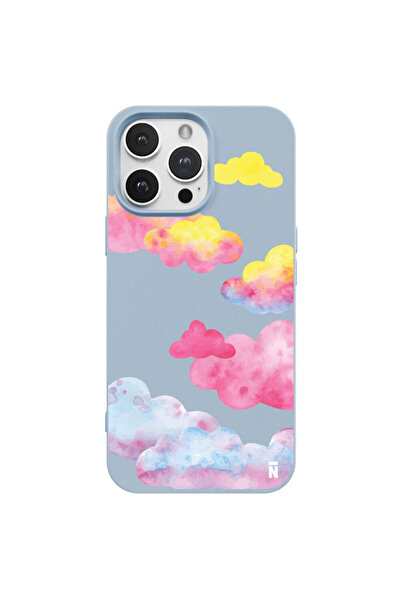 Casen Iphone 14 Pro Max Özel Tasarım Renkli Bulut Tasarımı Mavi Renkli Siliko...