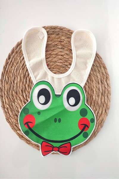 dubi baby kurbağa desenli sıvı geçirmez arkası alezli bebek mama önlüğü (6-18...