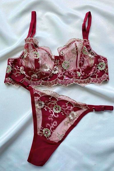 MEBA Σετ Bralet με κέντημα με λουλούδια Arona Burgundy