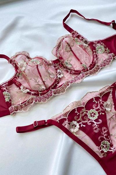 MEBA Σετ Bralet με κέντημα με λουλούδια Arona Burgundy