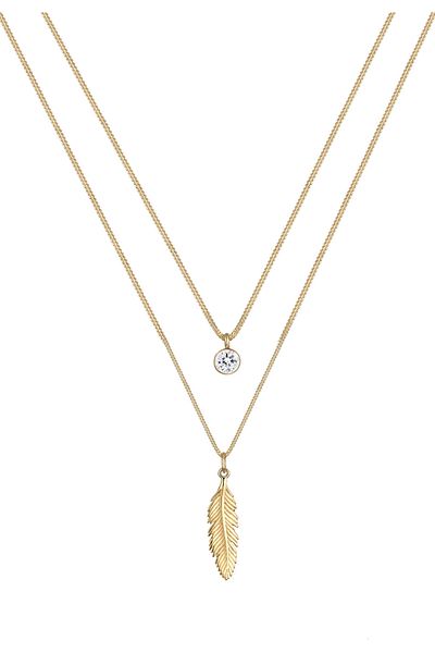 ELLI Halskette Damen Feder Boho mit Kristall in 925 Sterling Silber