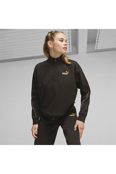 Puma سويت شيرت نسائي مريح بأكمام طويلة للخارج، أسود