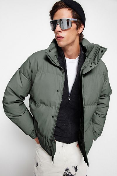 Trendyol Collection Oversize Χακί Puffer Jacket - Stand Collar, Winter, TMNAW24MO00012