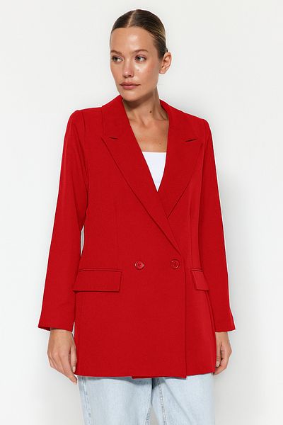Trendyol Collection Roter, normal gefütterter, zweireihiger, gewebter Blazer mit Verschluss TWOSS20CE0059