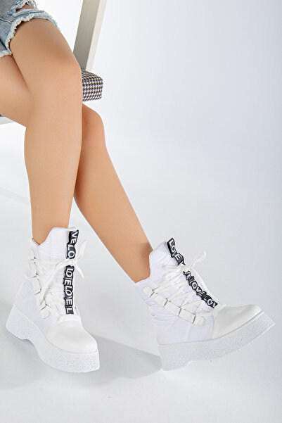 AYMELA Kadın Beyaz Kalın Tabanlı Soğu Geçirmez Kar Botu