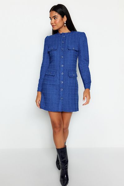 Trendyol Collection Saks gerade geschnittenes Tweed-Jacken-Webkleid TWOAW24EL00405