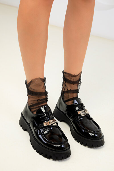 SOHO Black Patent Leather Women's Casual Shoes 18559