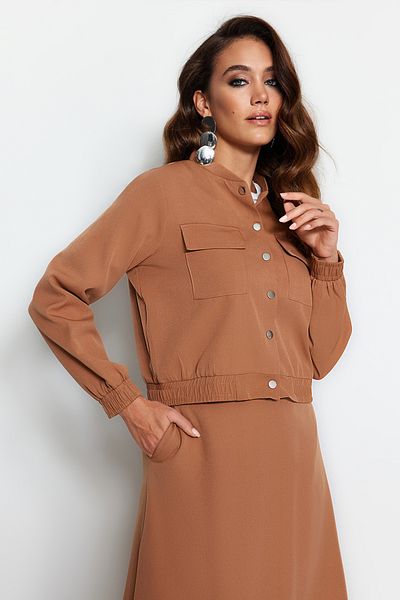Trendyol Modest Σετ μπουφάν με τσέπες Camel Bomber-Φούστα από ύφασμα πάνω και κάτω μέρος TCTAW24US00078