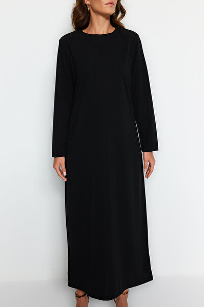 Trendyol Modest Μαύρο φόρεμα Scuba Crepe Cut - A-line TCTSS23EB00003