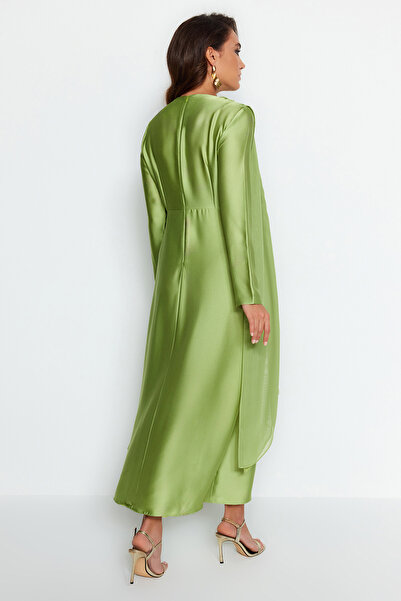 Trendyol Modest Green Flight Flight Satin Evening Dress TCTAW24DB00008