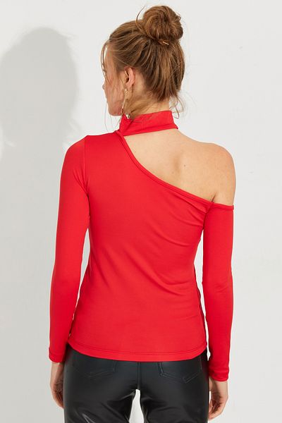 Cool Women's Red One Shoulder Blouse CG53