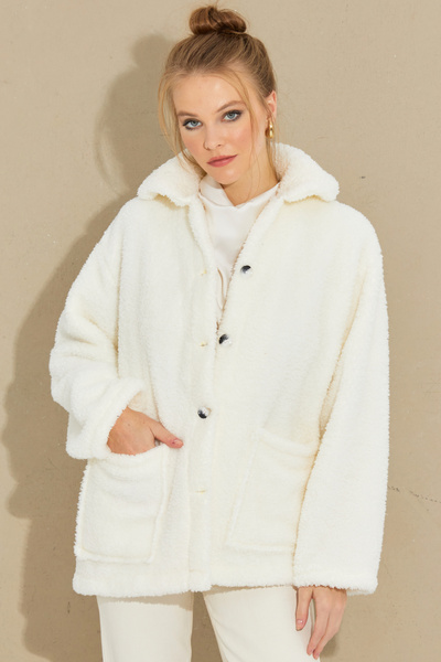 Cool & Sexy Dámská Ecru Teddy Jacket Q980