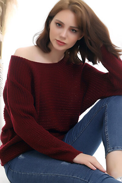 CoolLook Pulover tricotat oversize, cu mâneci lungi, cu sclipici, rotund - de...